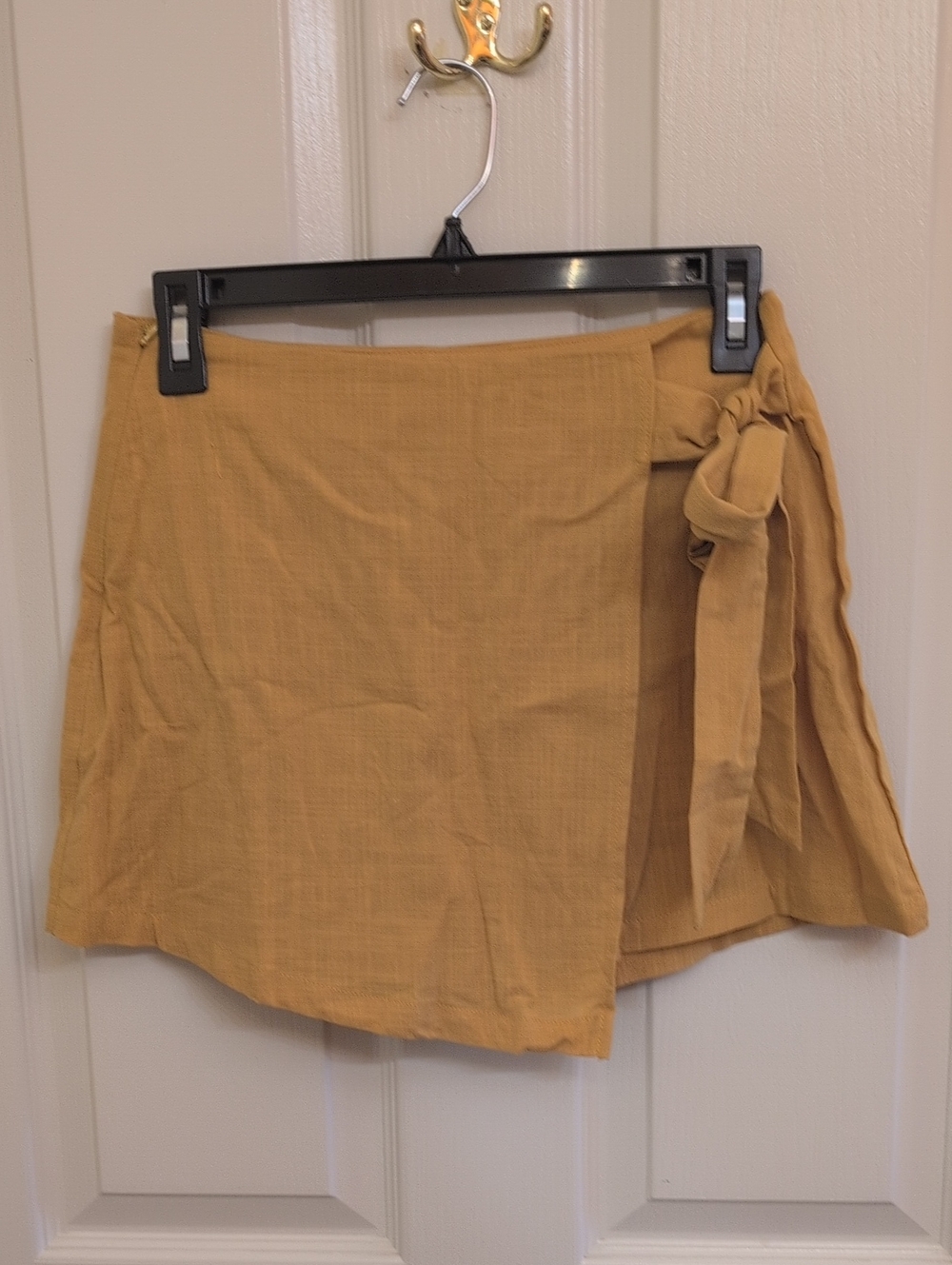 SHEIN Mustard Wrap Mini Skirt with Side Tie Accent